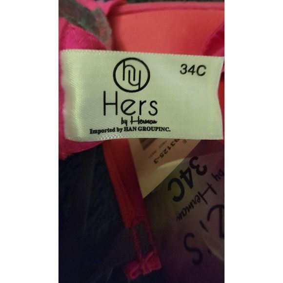 Hers By Herman Womens Pink Gray Padded Adjustable Strap Lace Push Up Bra Size 34 - Picture 2 of 8